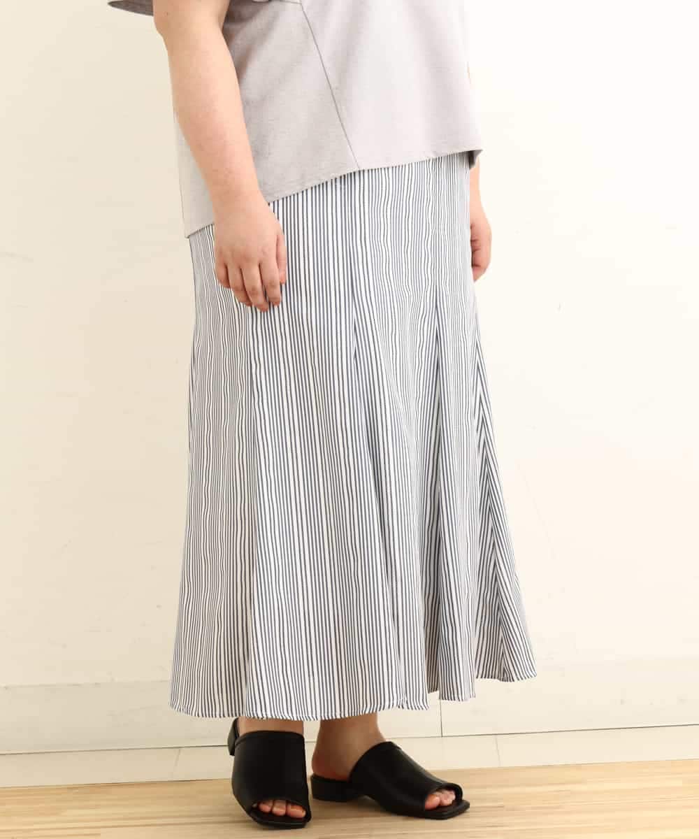 OLHFP05090 eur3(エウルキューブ) 【大きいサイズ】ストライプ柄マーメイドスカート ネイビー(57)