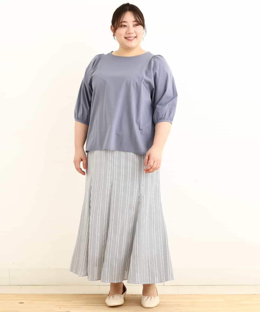 OLHFP05090 eur3(エウルキューブ) 【大きいサイズ】ストライプ柄マーメイドスカート ネイビー(57)