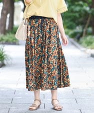 OLHGA12119 eur3(エウルキューブ) 【大きいサイズ】エキゾチックフラワープリントスカート グリーン(35)