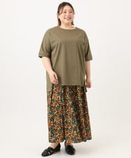 OLHGA12119 eur3(エウルキューブ) 【大きいサイズ】エキゾチックフラワープリントスカート グリーン(35)