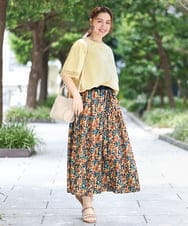 OLHGA12119 eur3(エウルキューブ) 【大きいサイズ】エキゾチックフラワープリントスカート グリーン(35)