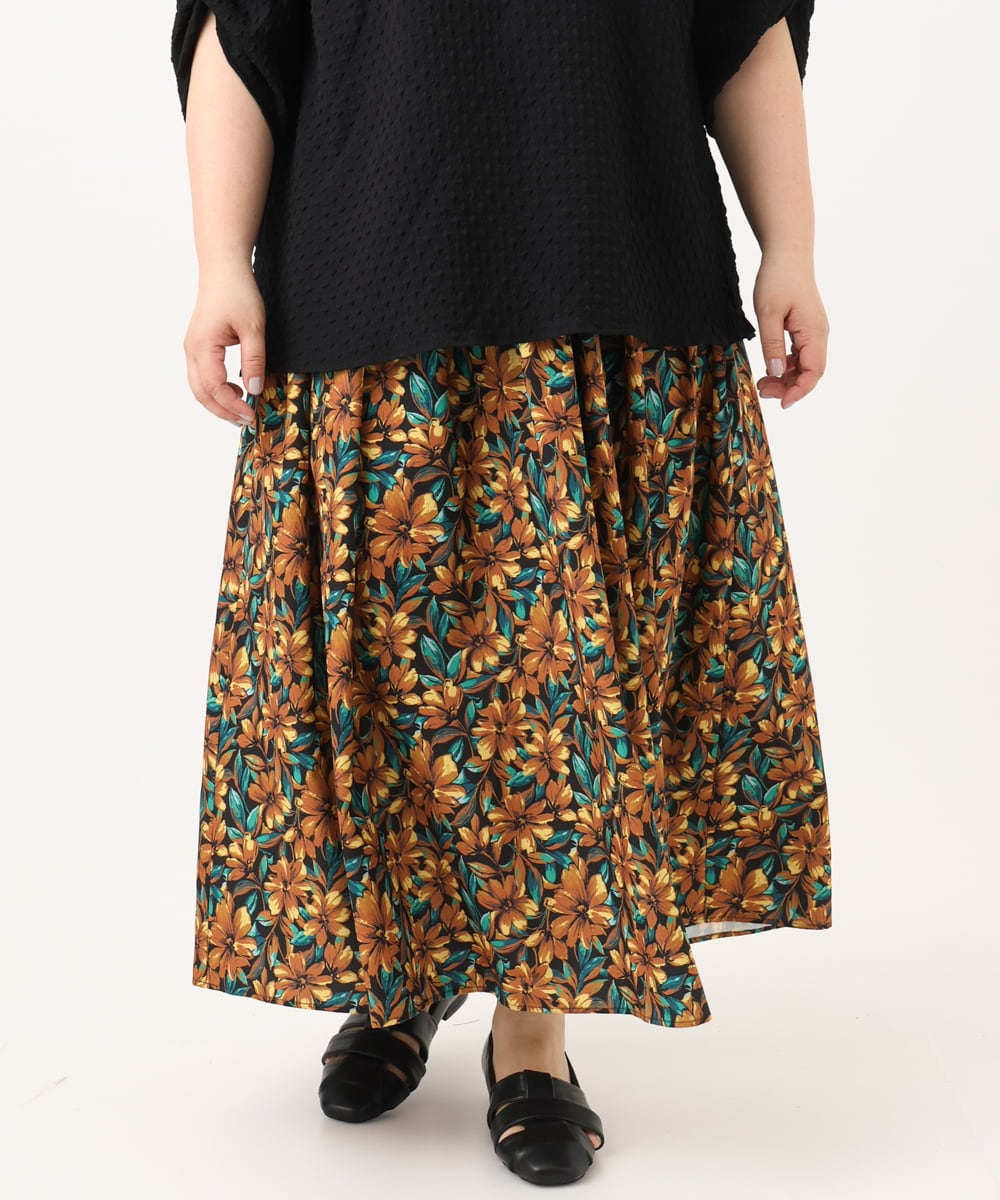 OLHGA12119 eur3(エウルキューブ) 【大きいサイズ】エキゾチックフラワープリントスカート グリーン(35)