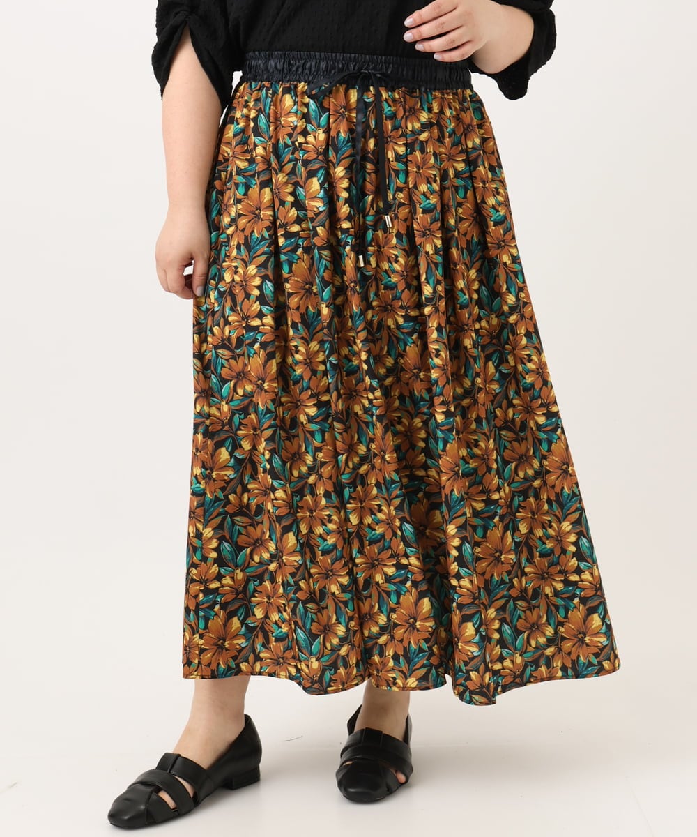 OLHGA12119 eur3(エウルキューブ) 【大きいサイズ】エキゾチックフラワープリントスカート グリーン(35)