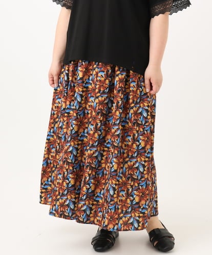 OLHGA12119 eur3 【大きいサイズ】エキゾチックフラワープリントスカート