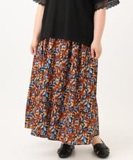 OLHGA12119 eur3(エウルキューブ) 【大きいサイズ】エキゾチックフラワープリントスカート ブルー(55)