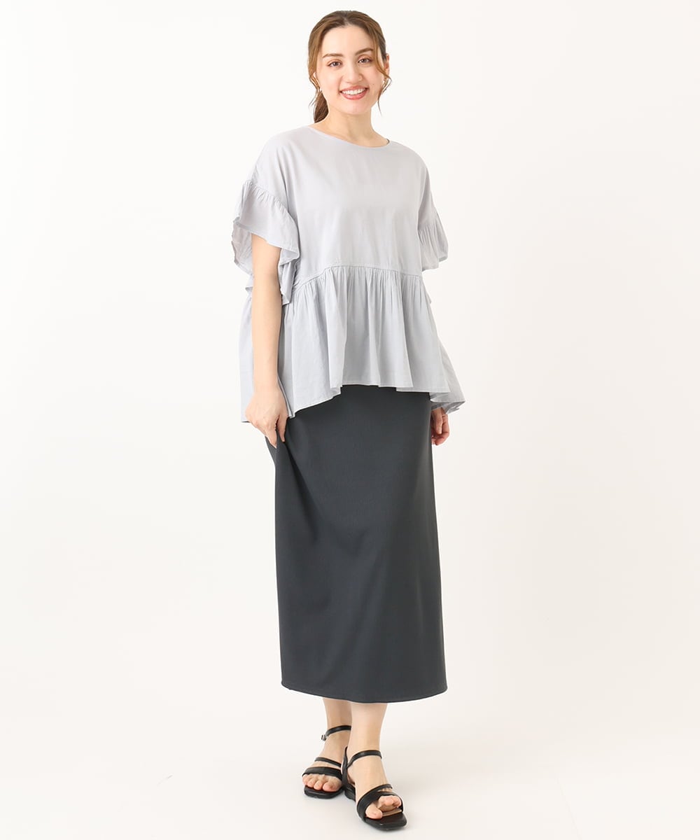 OLHGA13089 eur3(エウルキューブ) 【追加販売】【大きいサイズ】リブカットタイトスカート ダークグレー(93)