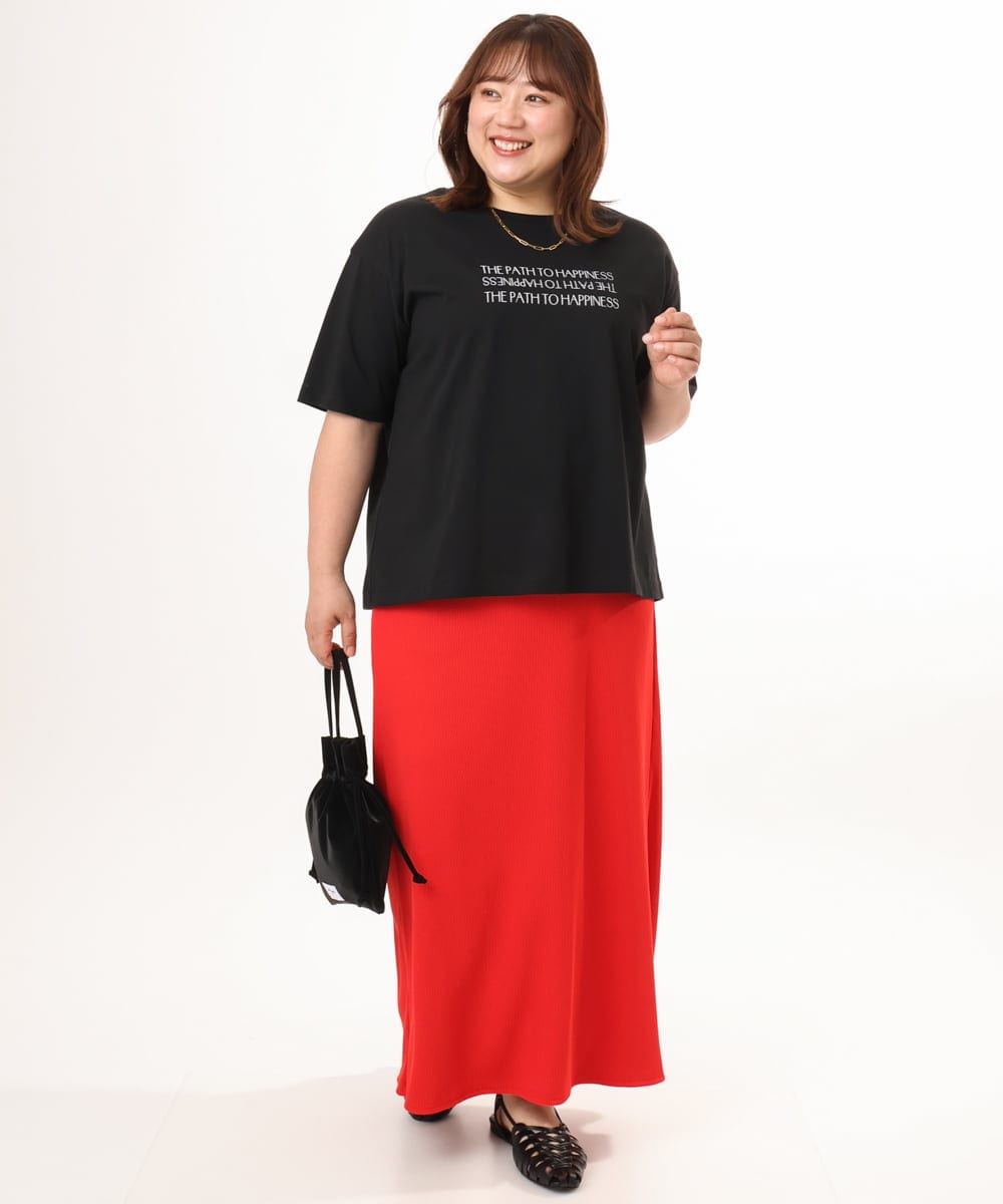OLHGD10089 eur3(エウルキューブ) 【大きいサイズ】リブカットタイトスカート レッド