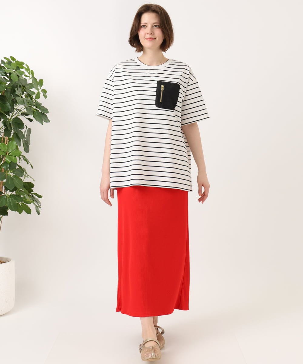 OLHGD10089 eur3(エウルキューブ) 【大きいサイズ】リブカットタイトスカート レッド