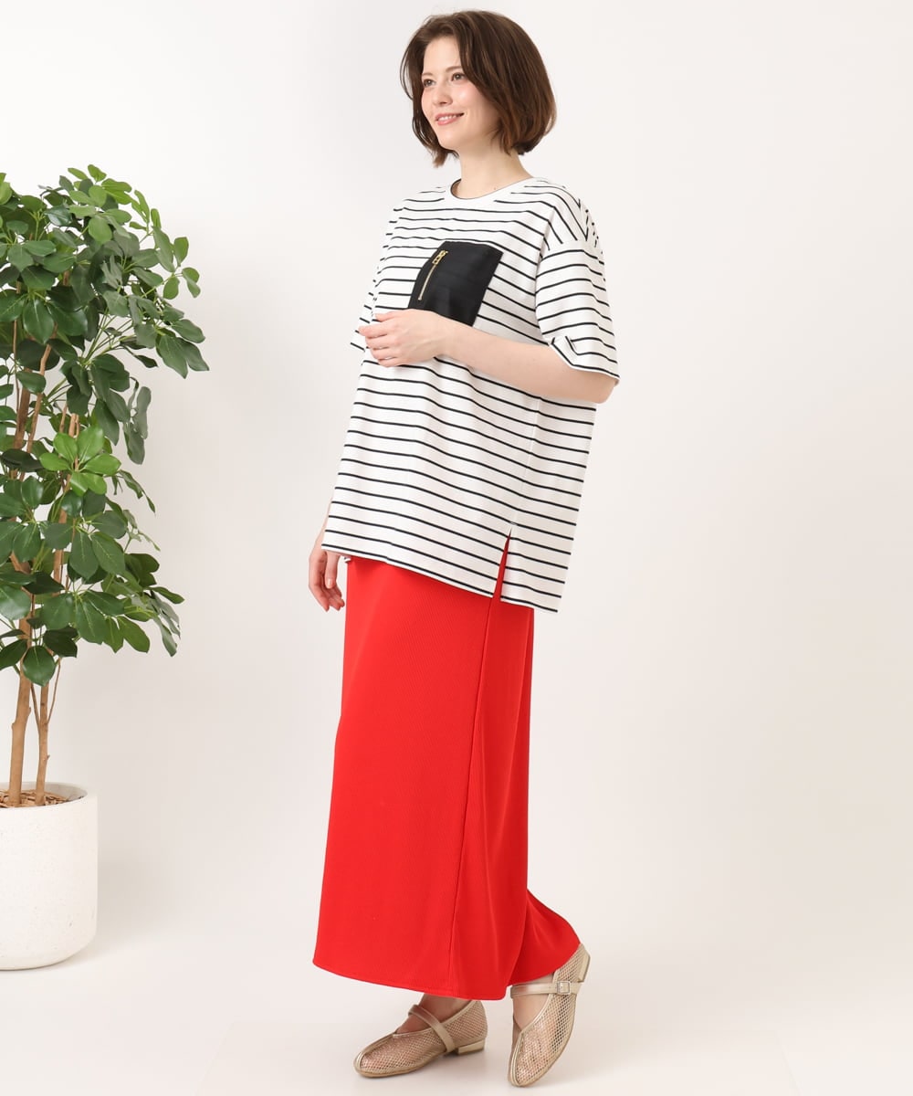 OLHGD10089 eur3(エウルキューブ) 【大きいサイズ】リブカットタイトスカート レッド