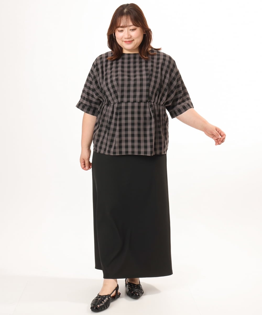 OLHGD10089 eur3(エウルキューブ) 【大きいサイズ】リブカットタイトスカート ブラック