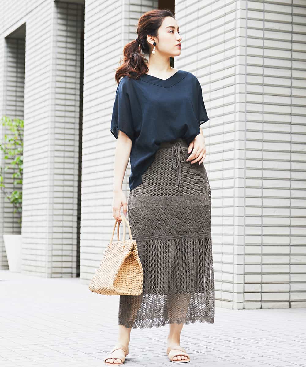 Eur3 エウルキューブ 洗える 大きいサイズ 透かし編みニットスカート イトキンオンラインストア