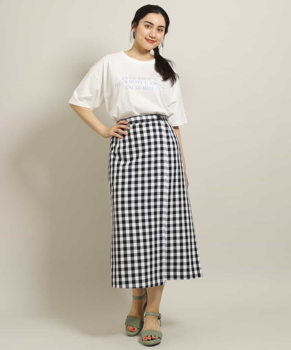 OLHGP12090 eur3(エウルキューブ) 【大きいサイズ/a.v.v×eur3】ラップ風スカート ホワイト(90)(ギンガムチェック)