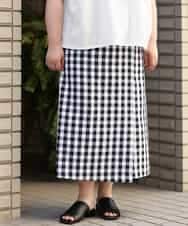 OLHGP12090 eur3(エウルキューブ) 【大きいサイズ/a.v.v×eur3】ラップ風スカート ホワイト(90)(ギンガムチェック)
