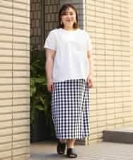 OLHGP12090 eur3(エウルキューブ) 【大きいサイズ/a.v.v×eur3】ラップ風スカート ホワイト(90)(ギンガムチェック)