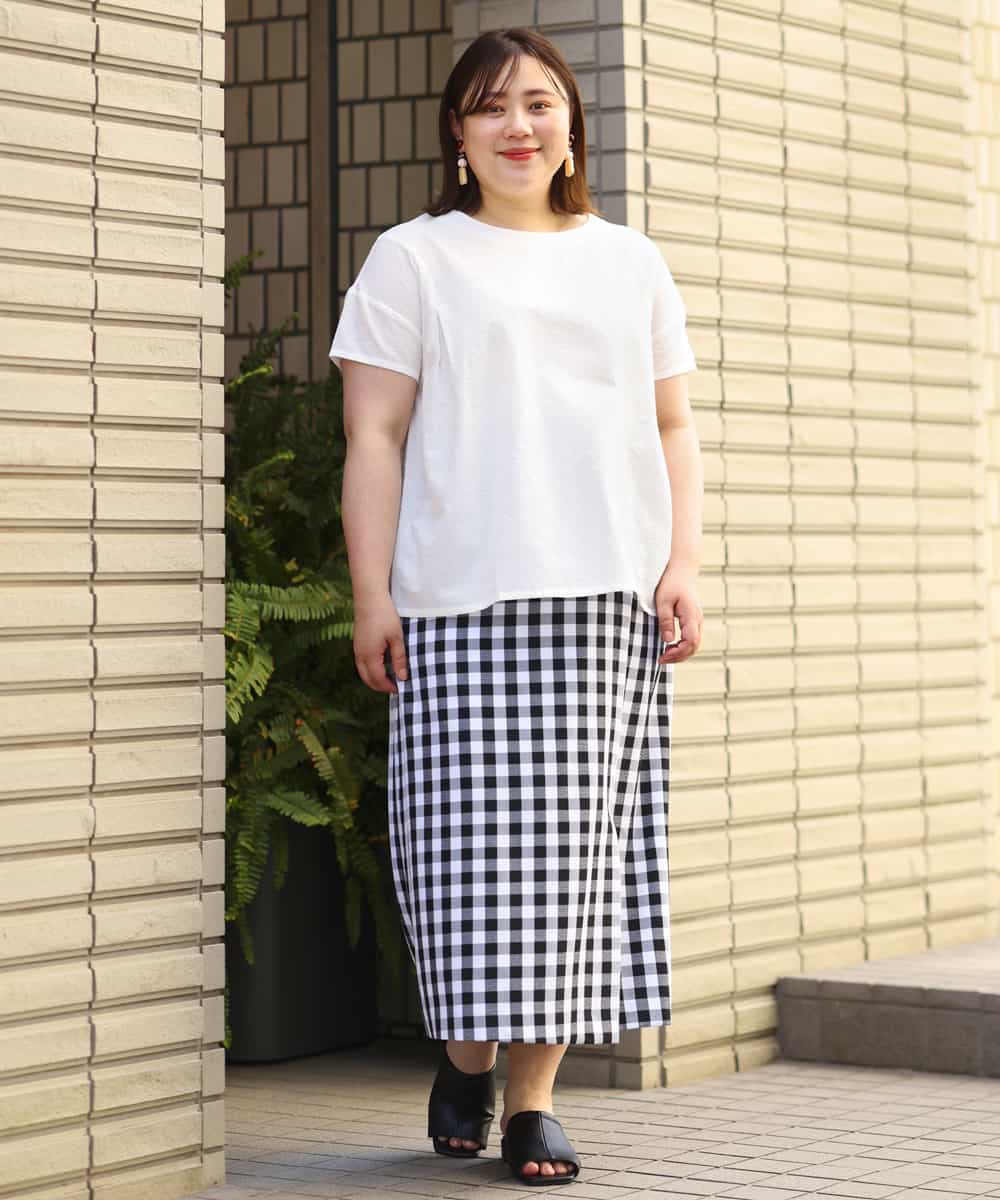 OLHGP12090 eur3(エウルキューブ) 【大きいサイズ/a.v.v×eur3】ラップ風スカート ホワイト(90)(ギンガムチェック)