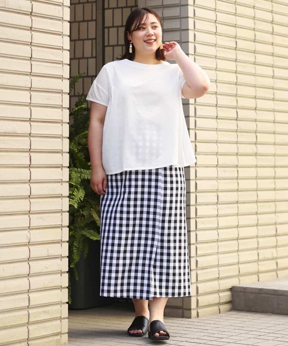 OLHGP12090 eur3(エウルキューブ) 【大きいサイズ/a.v.v×eur3】ラップ風スカート ホワイト(90)(ギンガムチェック)