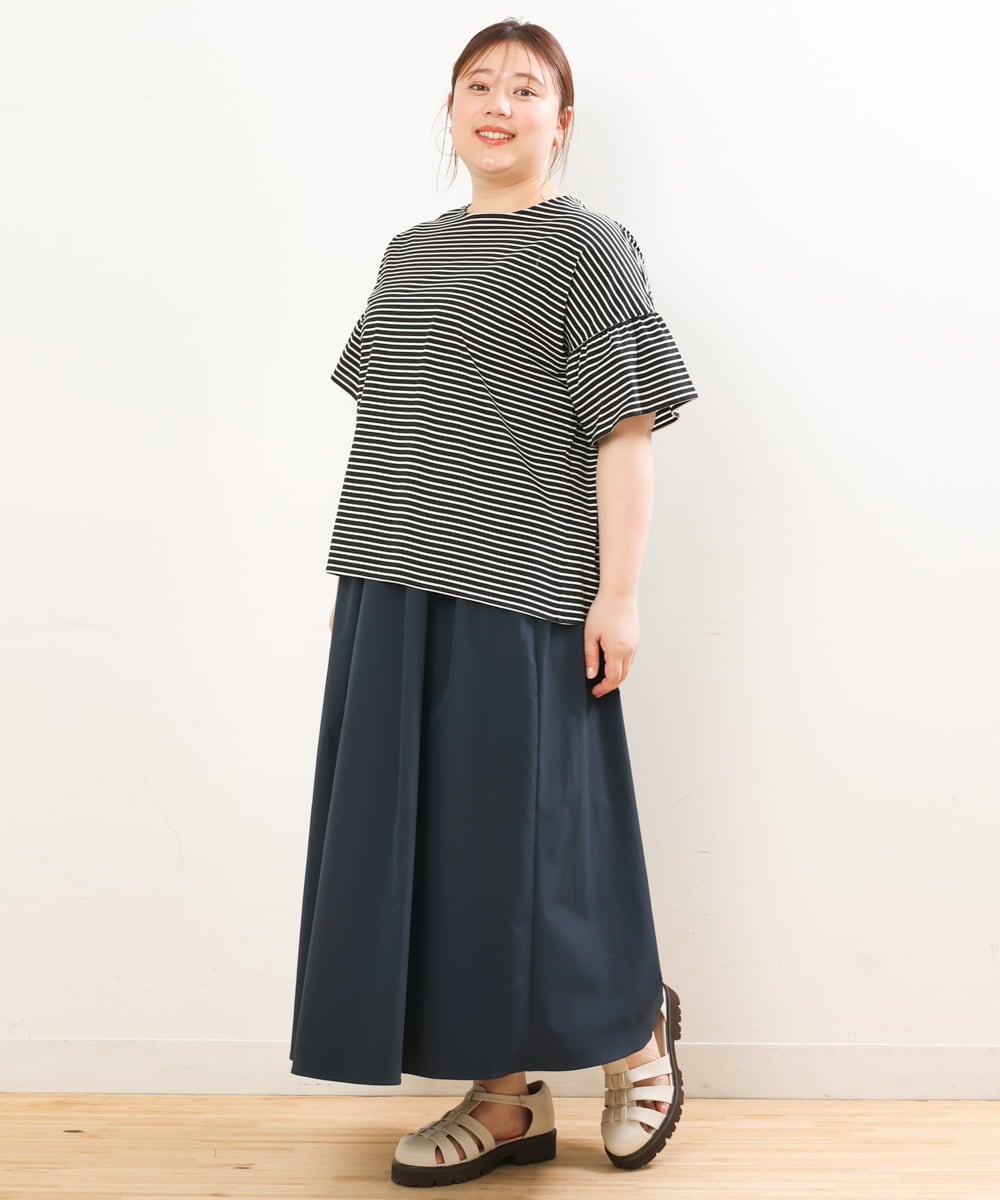 OLHGS16090 eur3(エウルキューブ) 【大きいサイズ/a.v.v×eur3】撥水タックフレアスカート ネイビー(57)