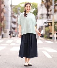 OLHGS16090 eur3(エウルキューブ) 【大きいサイズ/a.v.v×eur3】撥水タックフレアスカート ネイビー(57)