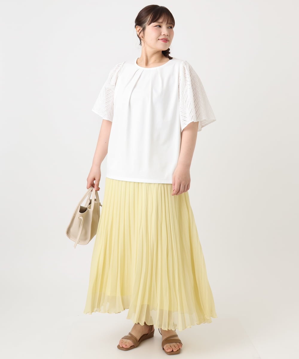 OLHHA10089 eur3(エウルキューブ) 【WEB先行販売】【大きいサイズ/a.v.v×eur3】ランダムプリーツスカート ライトイエロー(20)