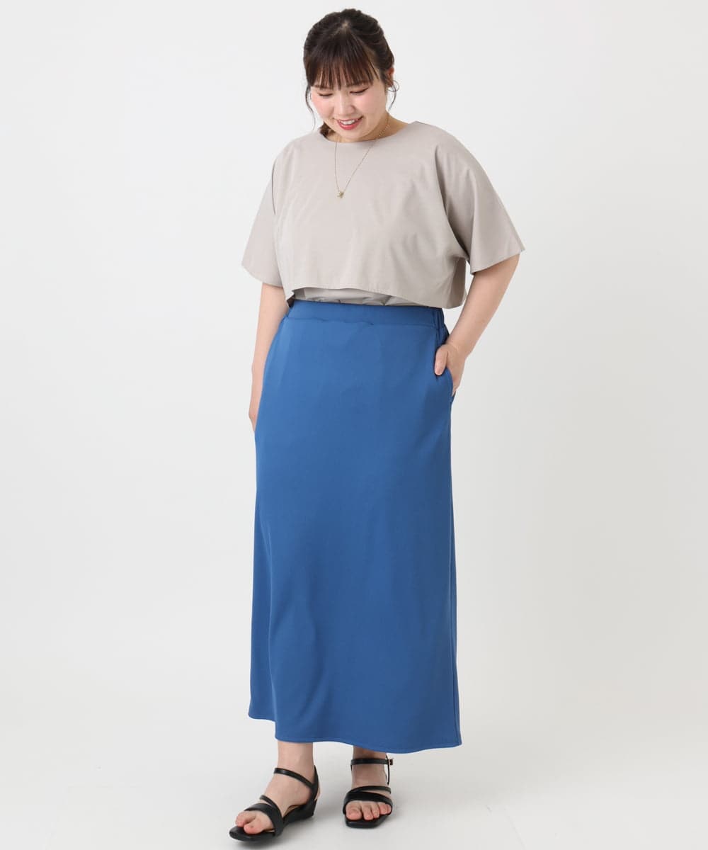 OLHHA11089 eur3(エウルキューブ) 【新色追加】【大きいサイズ】リブカットタイトスカート ブルー(55)
