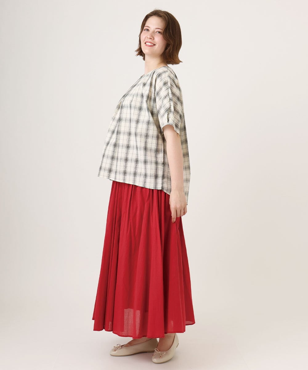 OLHHD03099 eur3(エウルキューブ) 【大きいサイズ】インド綿ギャザーフレアスカート レッド