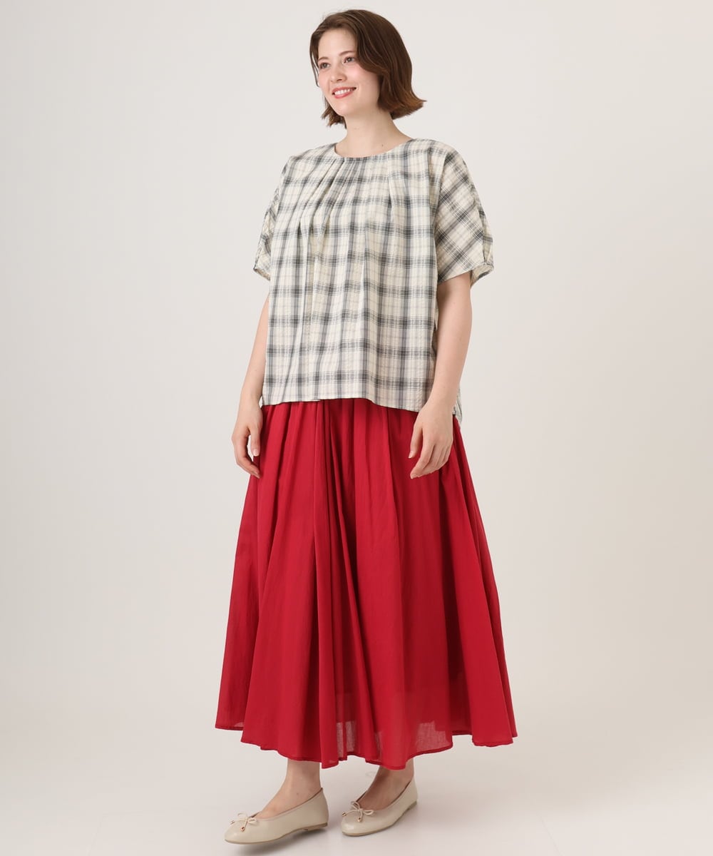 OLHHD03099 eur3(エウルキューブ) 【大きいサイズ】インド綿ギャザーフレアスカート レッド