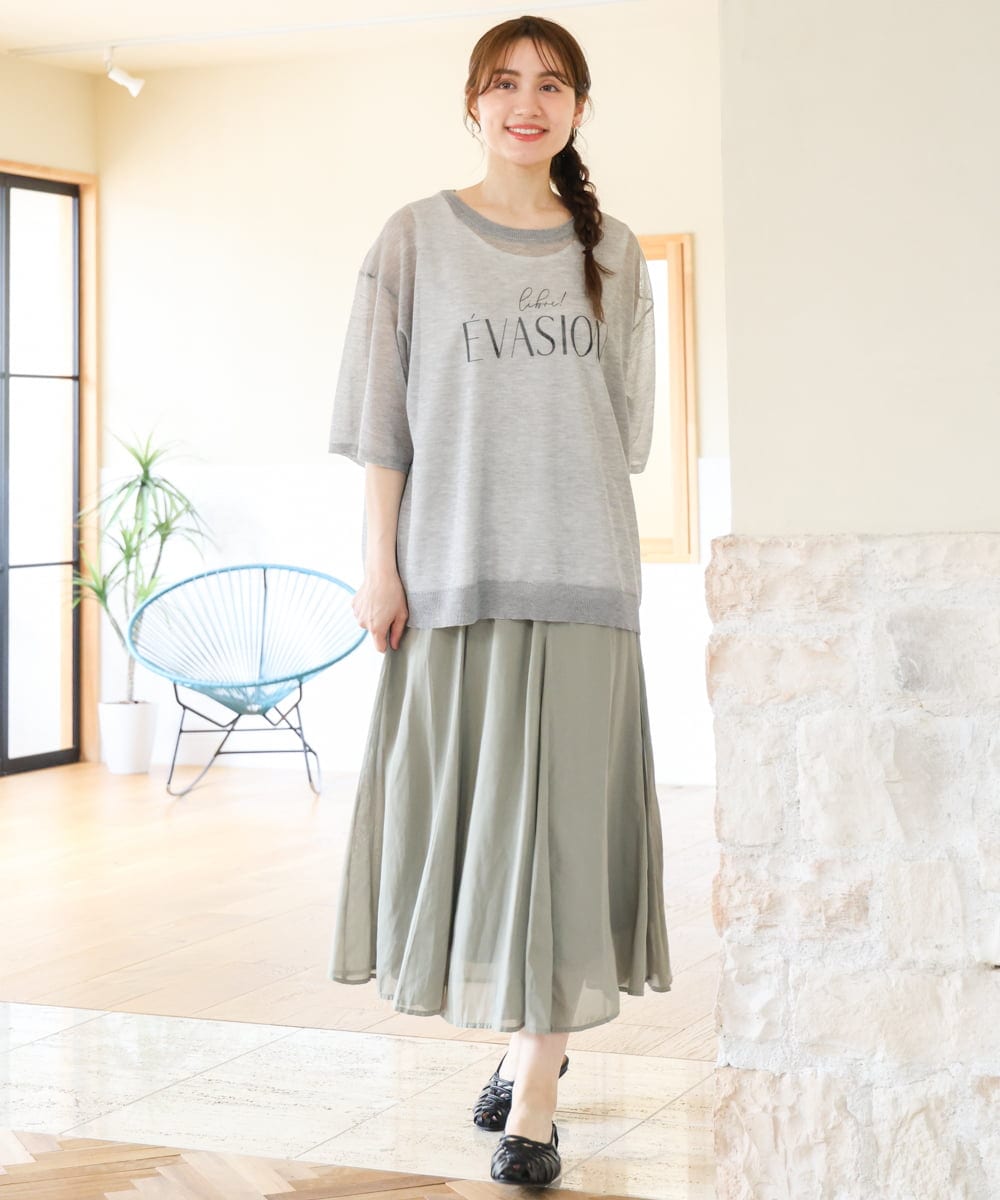 OLHHD07089 eur3(エウルキューブ) 【WEB先行販売】【大きいサイズ/a.v.v×eur3】シア―フレアスカート カーキ