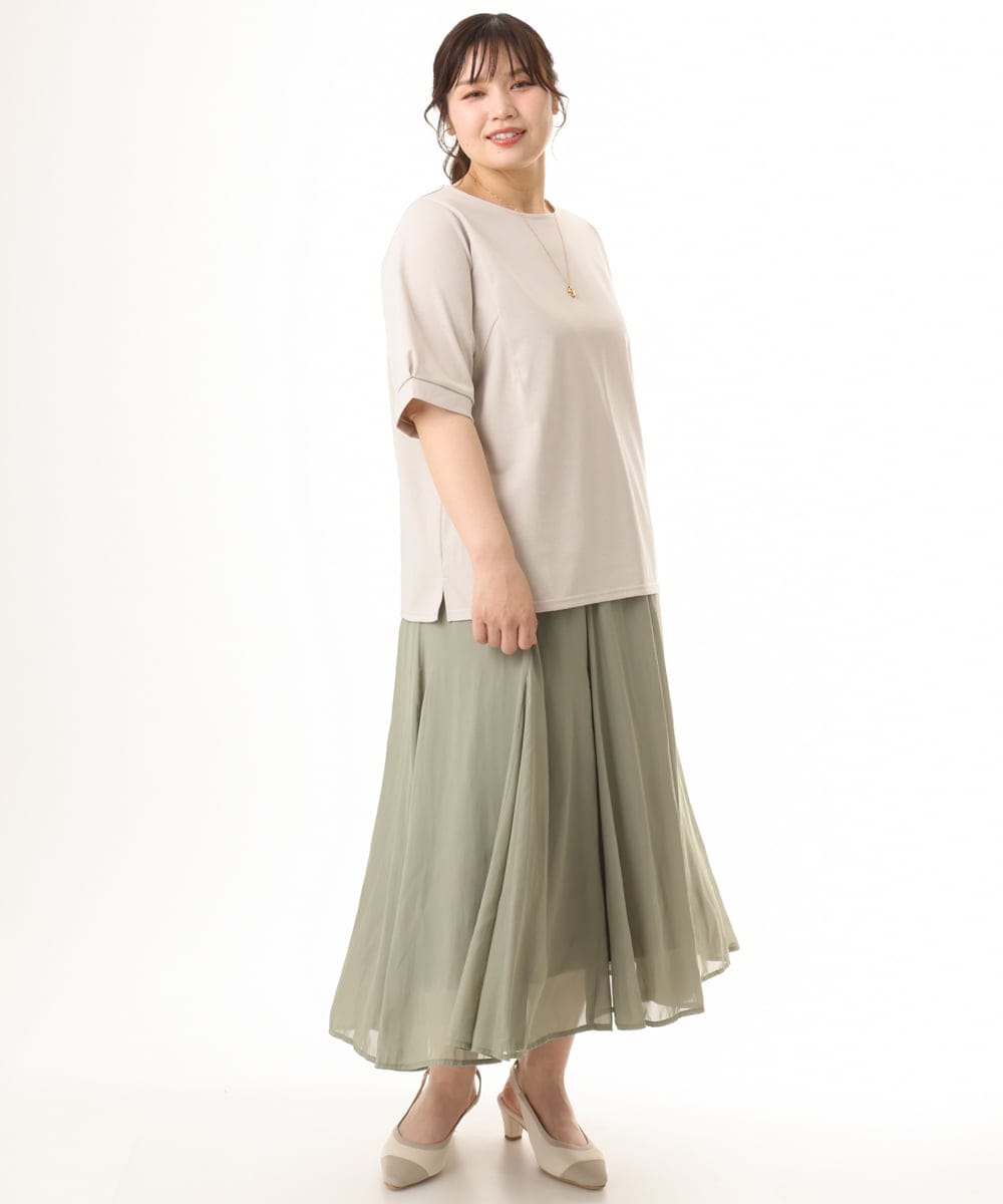 OLHHD07089 eur3(エウルキューブ) 【WEB先行販売】【大きいサイズ/a.v.v×eur3】シア―フレアスカート カーキ