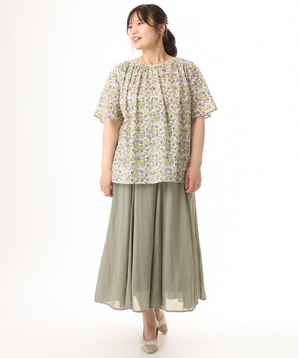 OLHHD07089 eur3(エウルキューブ) 【WEB先行販売】【大きいサイズ/a.v.v×eur3】シア―フレアスカート カーキ