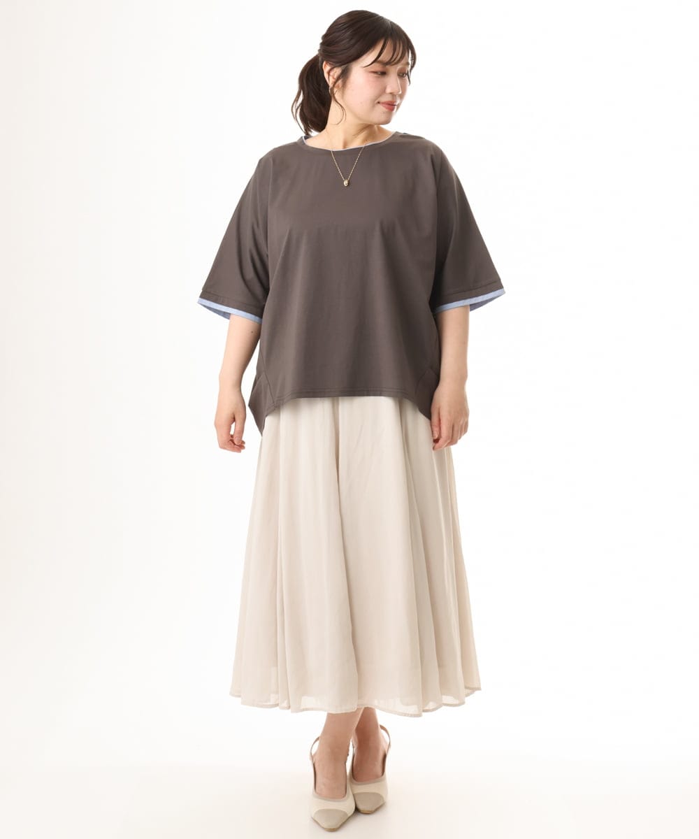 OLHHD07089 eur3(エウルキューブ) 【WEB先行販売】【大きいサイズ/a.v.v×eur3】シア―フレアスカート アイボリー