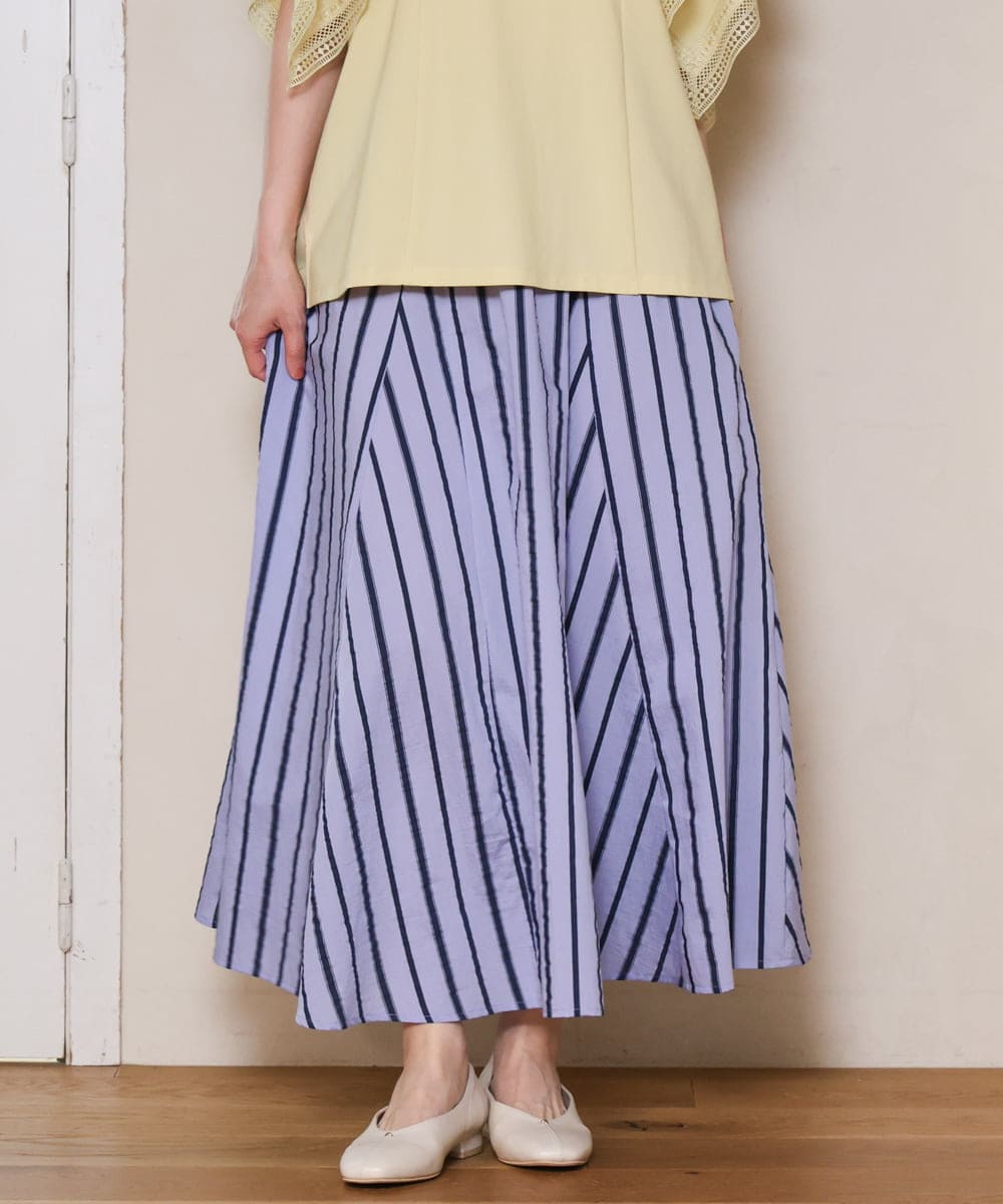 OLHHD08119 eur3(エウルキューブ) 【大きいサイズ】ドビーストライプフレアスカート ラベンダー