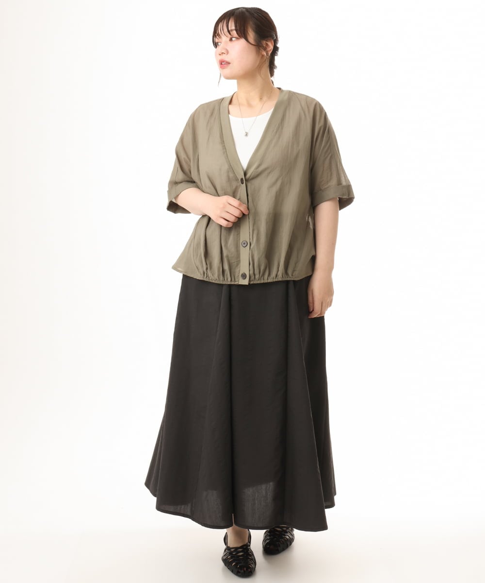 OLHHD08119 eur3(エウルキューブ) 【大きいサイズ】ドビーストライプフレアスカート ダークグレー