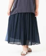OLHHM12090 eur3(エウルキューブ) 【大きいサイズ】バイカラーギャザースカート ネイビー(57)