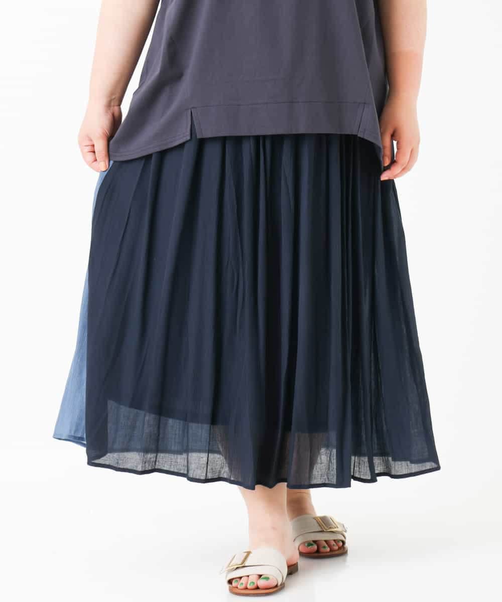 OLHHM12090 eur3(エウルキューブ) 【大きいサイズ】バイカラーギャザースカート ネイビー(57)