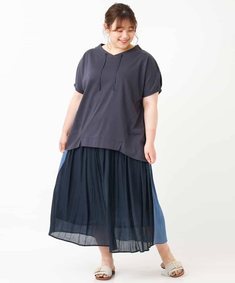 OLHHM12090 eur3(エウルキューブ) 【大きいサイズ】バイカラーギャザースカート ネイビー(57)