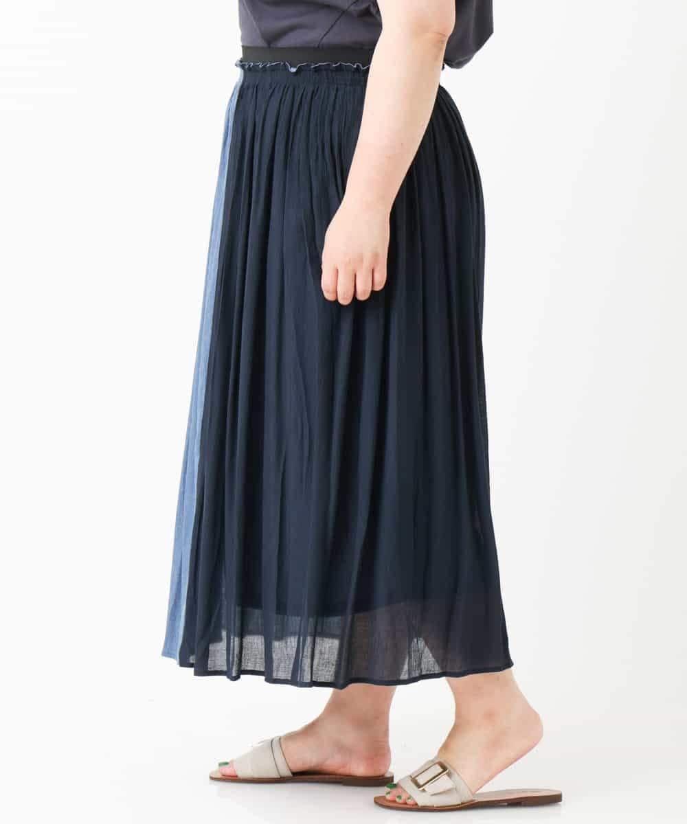 OLHHM12090 eur3(エウルキューブ) 【大きいサイズ】バイカラーギャザースカート ネイビー(57)