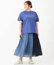 OLHHM12090 eur3(エウルキューブ) 【大きいサイズ】バイカラーギャザースカート ネイビー(57)