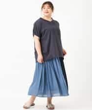 OLHHM12090 eur3(エウルキューブ) 【大きいサイズ】バイカラーギャザースカート ネイビー(57)