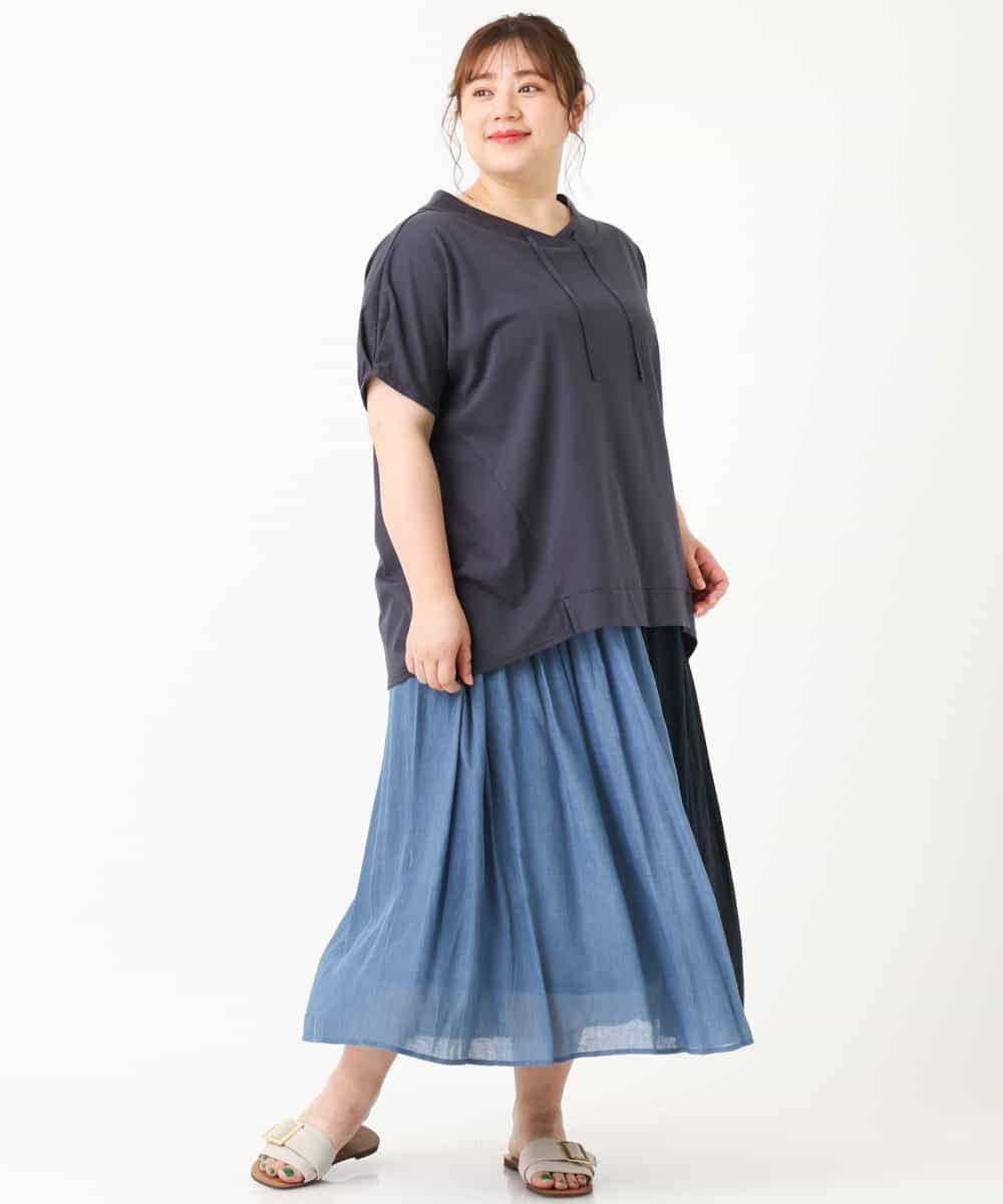 OLHHM12090 eur3(エウルキューブ) 【大きいサイズ】バイカラーギャザースカート ネイビー(57)