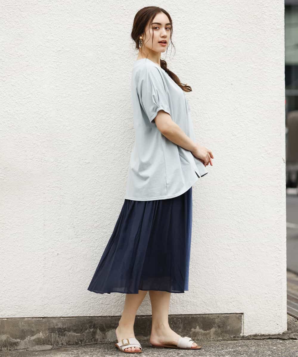 OLHHM12090 eur3(エウルキューブ) 【大きいサイズ】バイカラーギャザースカート ネイビー(57)