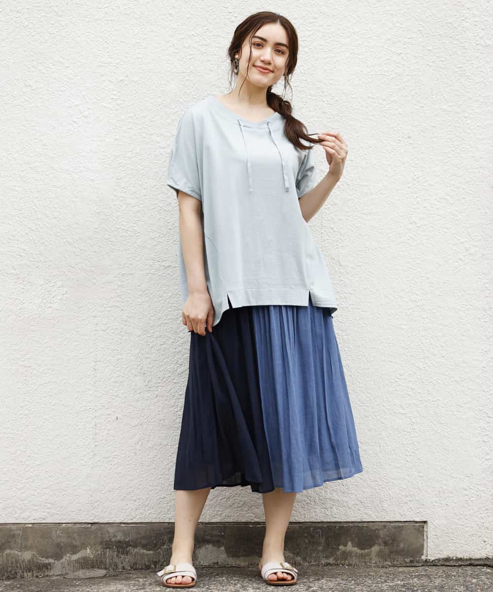 OLHHM12090 eur3(エウルキューブ) 【大きいサイズ】バイカラーギャザースカート ネイビー(57)