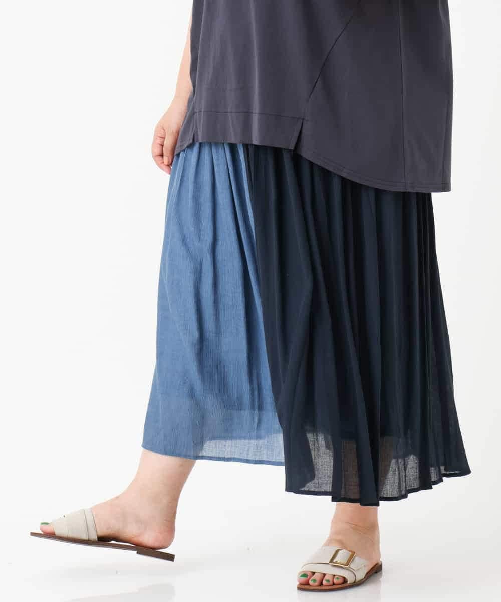OLHHM12090 eur3(エウルキューブ) 【大きいサイズ】バイカラーギャザースカート ネイビー(57)