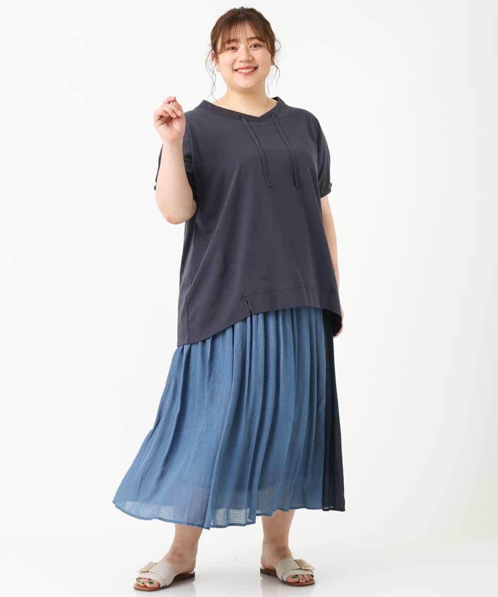 OLHHM12090 eur3(エウルキューブ) 【大きいサイズ】バイカラーギャザースカート ネイビー(57)
