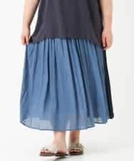 OLHHM12090 eur3(エウルキューブ) 【大きいサイズ】バイカラーギャザースカート ネイビー(57)