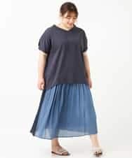 OLHHM12090 eur3(エウルキューブ) 【大きいサイズ】バイカラーギャザースカート ネイビー(57)