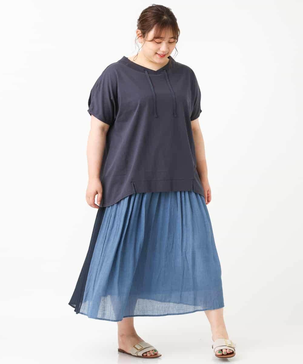 OLHHM12090 eur3(エウルキューブ) 【大きいサイズ】バイカラーギャザースカート ネイビー(57)