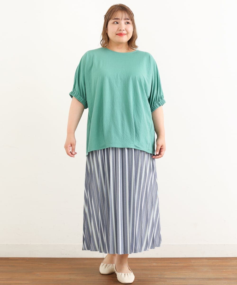 OLHHP14090 eur3(エウルキューブ) 【大きいサイズ】ストライププリーツスカート ブルー(55)