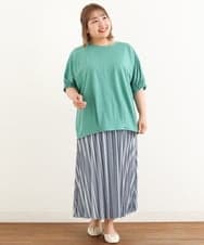 OLHHP14090 eur3(エウルキューブ) 【大きいサイズ】ストライププリーツスカート ブルー(55)