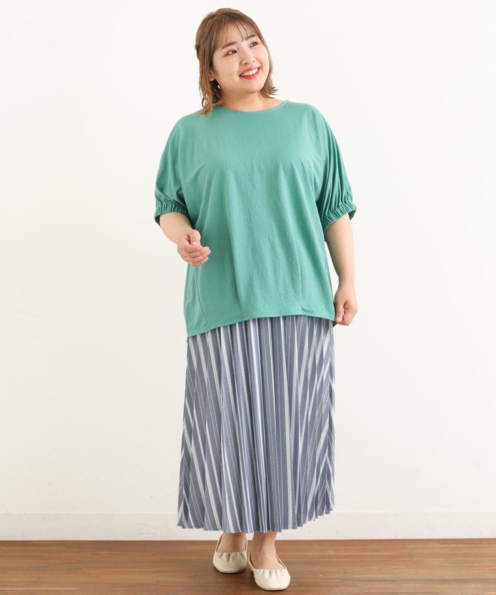 OLHHP14090 eur3(エウルキューブ) 【大きいサイズ】ストライププリーツスカート ブルー(55)