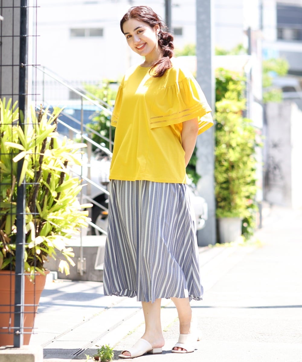 OLHHP14090 eur3(エウルキューブ) 【大きいサイズ】ストライププリーツスカート ブルー(55)